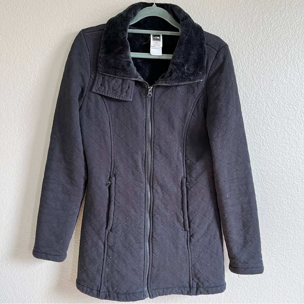 EUC NorthFace Black Hip length fleece lined coat